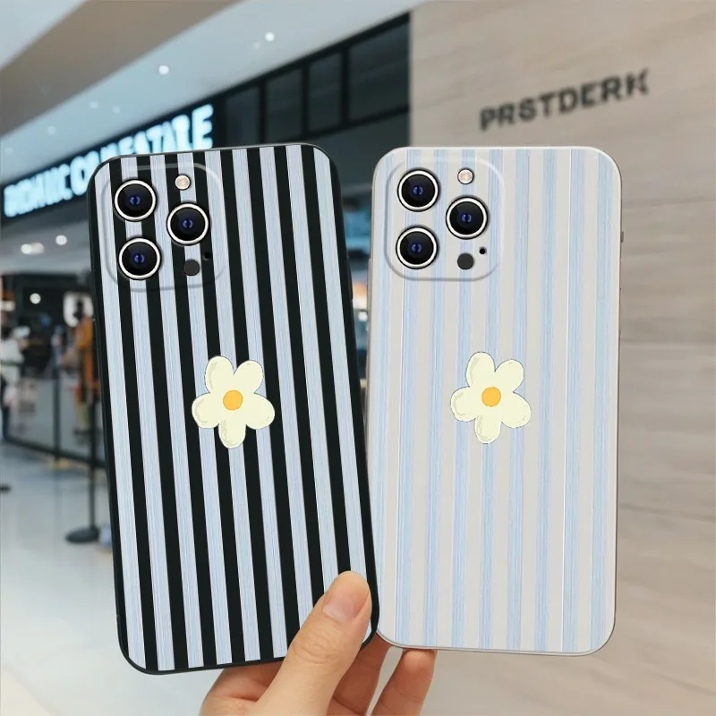 Phone Cases Xr Iphone - Çizgili Çiçek Desenli Kore Tarzı iPhone
